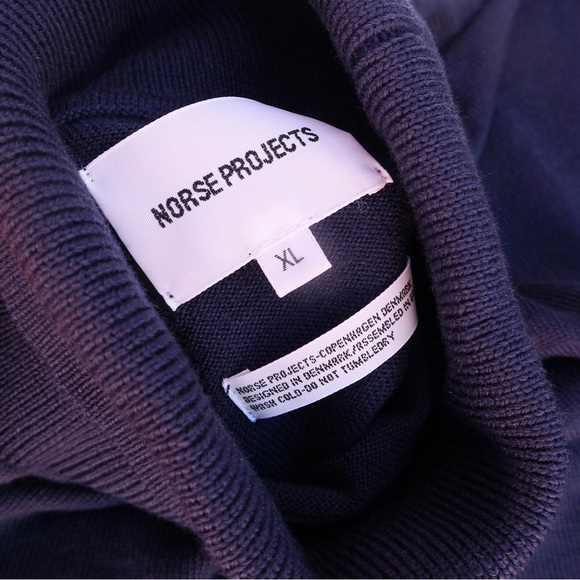 Norse Projects Mens Pullover Roll Neck Size XL Navy Merino Wool Sweater New - Picture 3 of 5